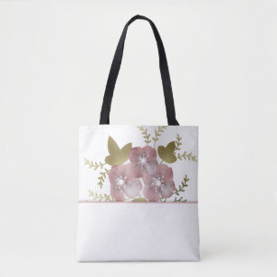 Tote Bag Courbe fleurie printemps été fleurs roses vert lea