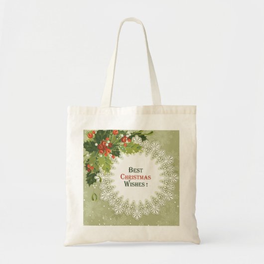 Tote Bag Courbe verte Baies rouges - Noël (Devant)