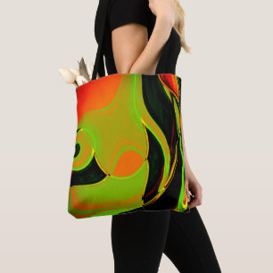 Tote Bag Courbes Abstraites en vert citron avec bain orange