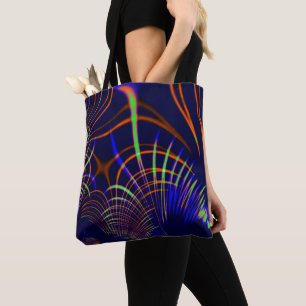 Tote Bag Courbes pointues du vert citron au corail et bleu