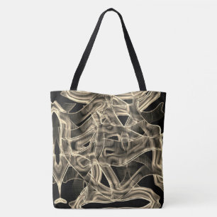 Tote Bag Courbes sur bande, lignes kaki ou beige en relief