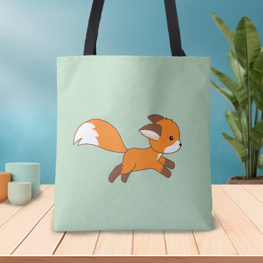 Tote Bag Coureur de renard mignon sur vert