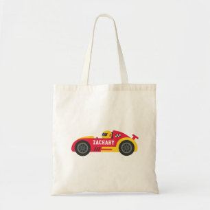 Tote Bag Coureur en voiture de course jaune et rouge Enfant