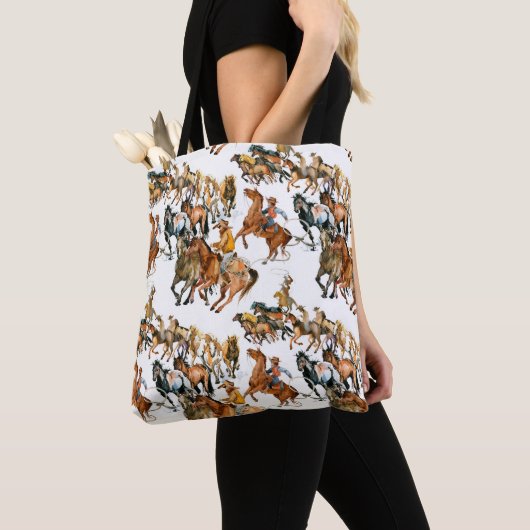 Tote Bag Courir des chevaux sans couture motif. Cowboy amér (De près)