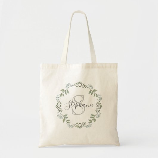 Tote Bag Couronne botanique de verdure sage Monogramme (Devant)