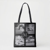 Tote Bag Couronne de collage monogramme avec nom, date Est (Devant)