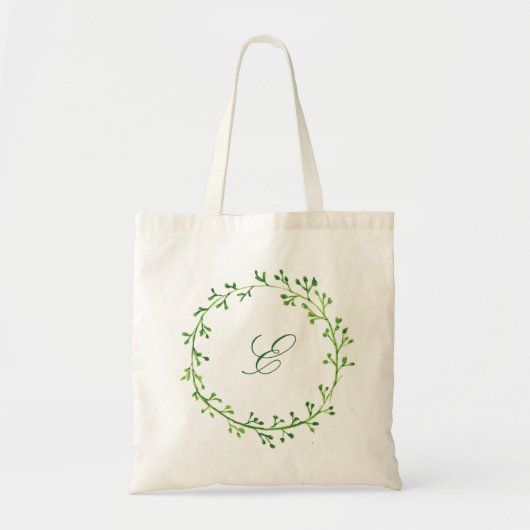 Tote Bag Couronne de feuilles vertes monogramme (Devant)