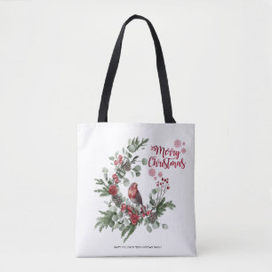 Tote Bag Couronne de fleurs aquarelle Cardinal rouge
