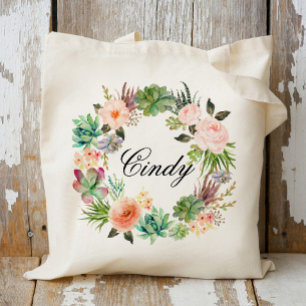 Tote Bag Couronne de fleurs personnalisée Demoiselle d'honn