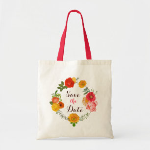 Tote Bag Couronne De Fleurs Rose, Jaune Et Rouge