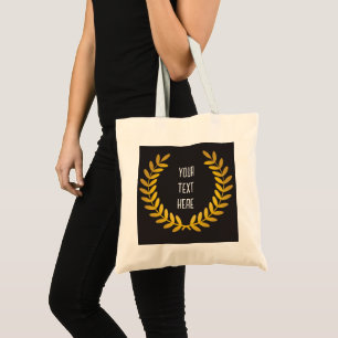 Tote Bag Couronne de laurier d'or sur noir avec des mots