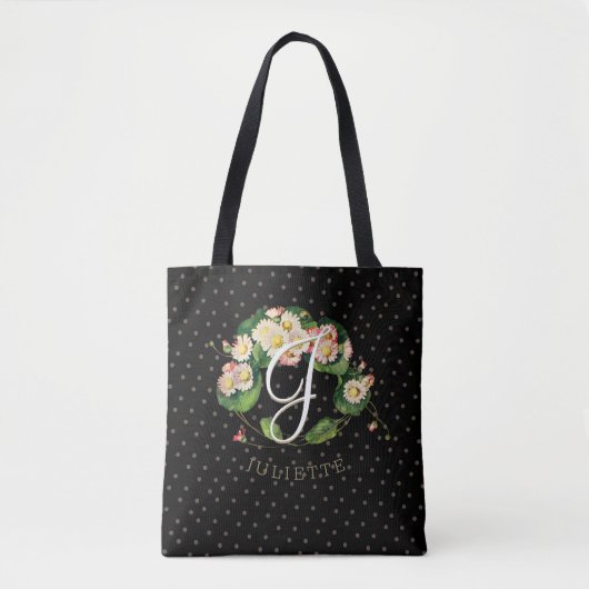 Tote Bag Couronne de marguerites personnalisable Monogramme (Devant)