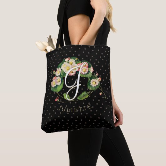 Tote Bag Couronne de marguerites personnalisable Monogramme (De près)