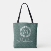 Tote Bag Couronne de monogramme élégante de teinte verte et (Dos)