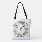 Tote Bag Couronne de monogramme floral de succulentes aquar (Dos)