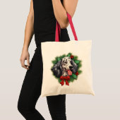 Tote Bag Couronne de Noël anglaise Setter (Devant (produit))