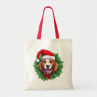 Tote Bag Couronne de Noël beagle