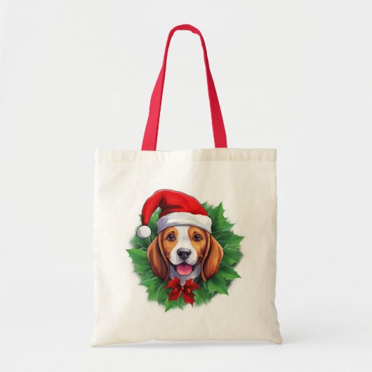 Tote Bag Couronne de Noël beagle (Devant)