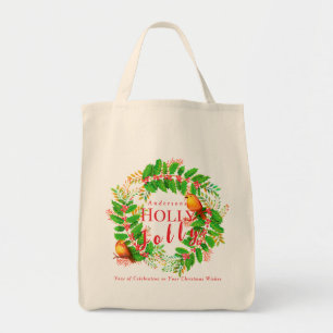 Tote Bag Couronne de Noël Holly Jolly Famille Blanche