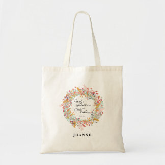Tote Bag couronne fleurie nom personnalisé vers de la bible