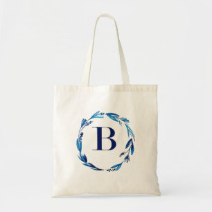 Tote Bag Couronne florale bleue 'B'