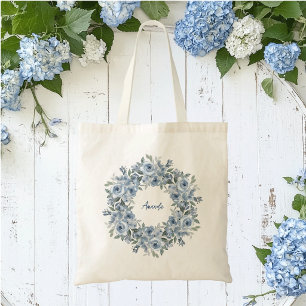 Tote Bag Couronne florale bleue et noeud personnalisé