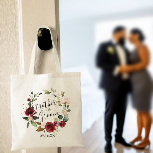 Tote Bag Couronne florale bordeaux Rose Mère du marié
