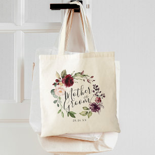 Tote Bag Couronne florale Bourgogne Blush Mère du marié
