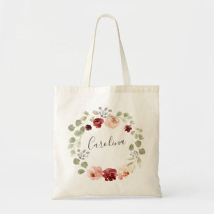Tote Bag Couronne florale Bourgogne et eucalyptus