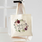 Tote Bag Couronne Florale Burgundy Blush Mère de la Mariée
