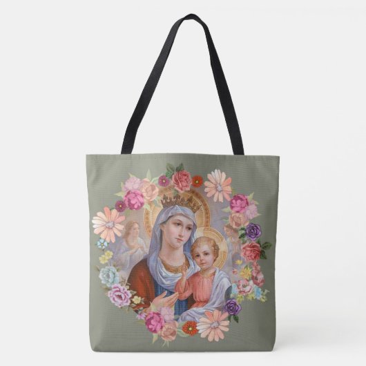 Tote Bag Couronne florale d'anges de Jésus de bébé de Mary (Devant)