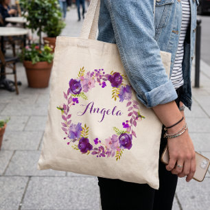 Tote Bag Couronne florale de lilas violet lavande Demoisell