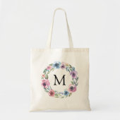 Tote Bag Couronne florale élégante rose et violette Monogra (Devant)