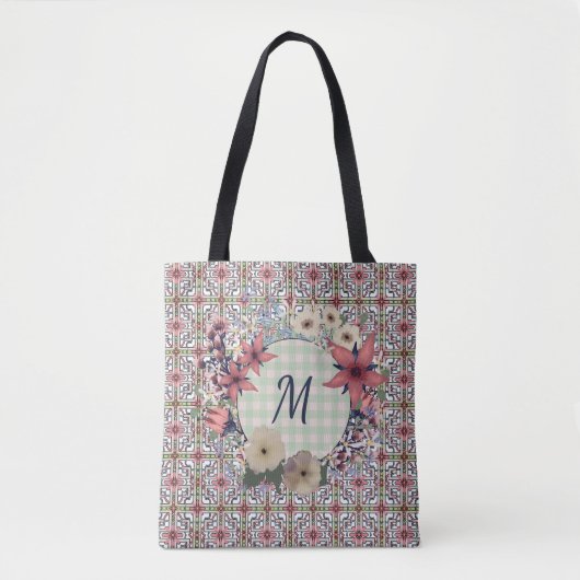 Tote Bag Couronne florale | Modèle floral | Monogramme (Devant)