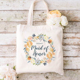 Tote Bag Couronne florale Monogrammée Maid d'honneur