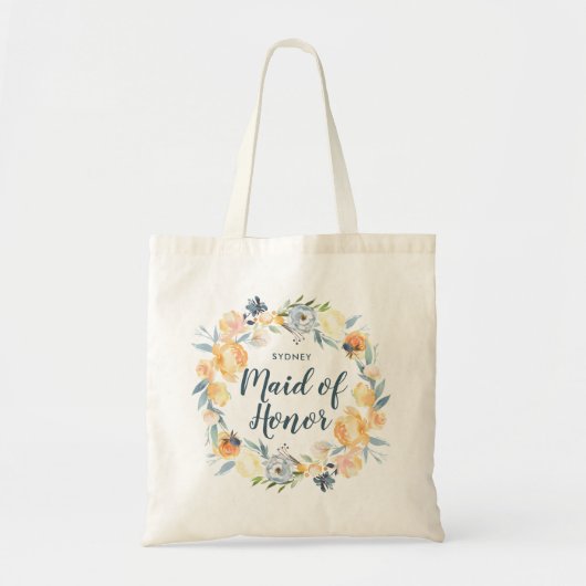 Tote Bag Couronne florale Monogrammée Maid d'honneur (Devant)