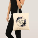 Tote Bag Couronne florale néocturne Élégante servante<br><div class="desc">Aquarelle florale Nocturne Design de fleurs luxuriantes avec tiges peintes à la main, vignes, Feuilles, feuillage. Bleu de marine coloré, bleu Duché, gris foncé presque noir, et des touches de rose mauve. Avec des éléments de trait à main, des polices de script à main Tourbillonnant et à poitrine, et une...</div>