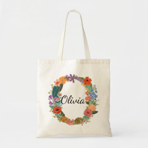 Tote Bag Couronne florale personnalisée Nom personnalisé Bo