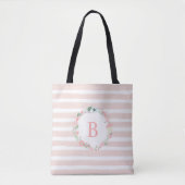 Tote Bag Couronne florale rose monogramme (Devant)
