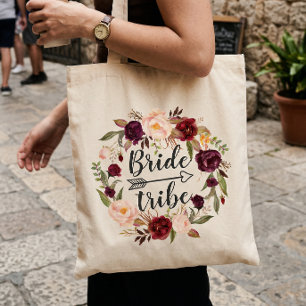 Tote Bag Couronne florale rose rouge Bourgogne mariée tribu