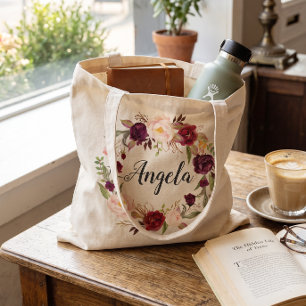 Tote Bag Couronne florale rose rouge de Bourgogne Demoisell