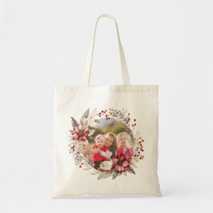 Tote Bag Couronnes de Noël, fleurs rouges et baies