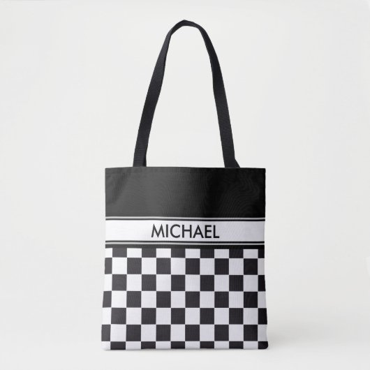 Tote Bag Course de voiture / Motif d'échecs + votre backgr. (Devant)