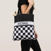 Tote Bag Course de voiture / Motif d'échecs + votre backgr. (De près)
