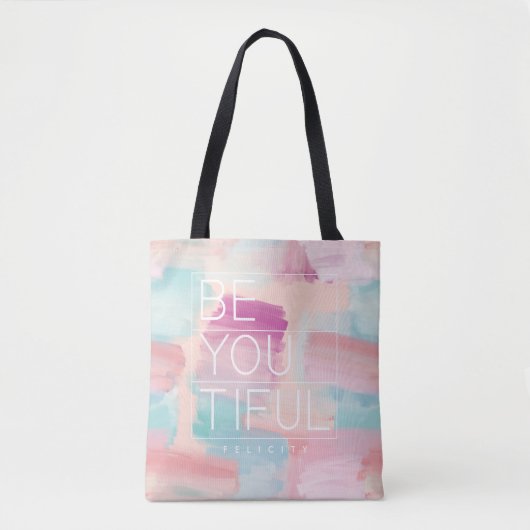 Tote Bag Course rose et bleue de BE-YOU-TIFUL d'aquarelle (Devant)