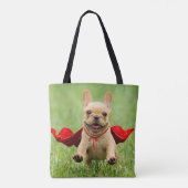 Tote Bag Courses mignonnes de super héros de bouledogue (Dos)