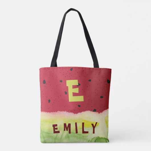 Tote Bag Coute Rouge Vert Pétoncle Graines Monogramme Nom (Dos)