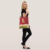 Tote Bag Coute Rouge Vert Pétoncle Graines Monogramme Nom (Sur le modèle)