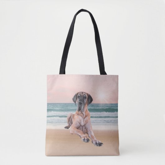 Tote Bag Coutume Grand Chien Danse assis sur la plage (Devant)