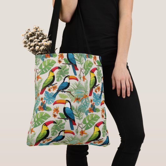 Tote Bag Couvert de Toucan Tropical (De près)
